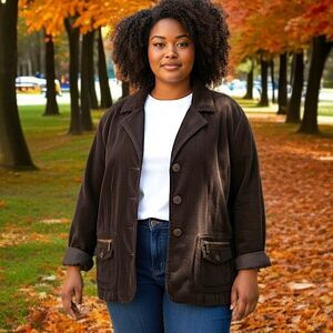 Gitano Corduroy Blazer Jacket 24W Plus Size Brown Farmhouse Chore Vintage Career